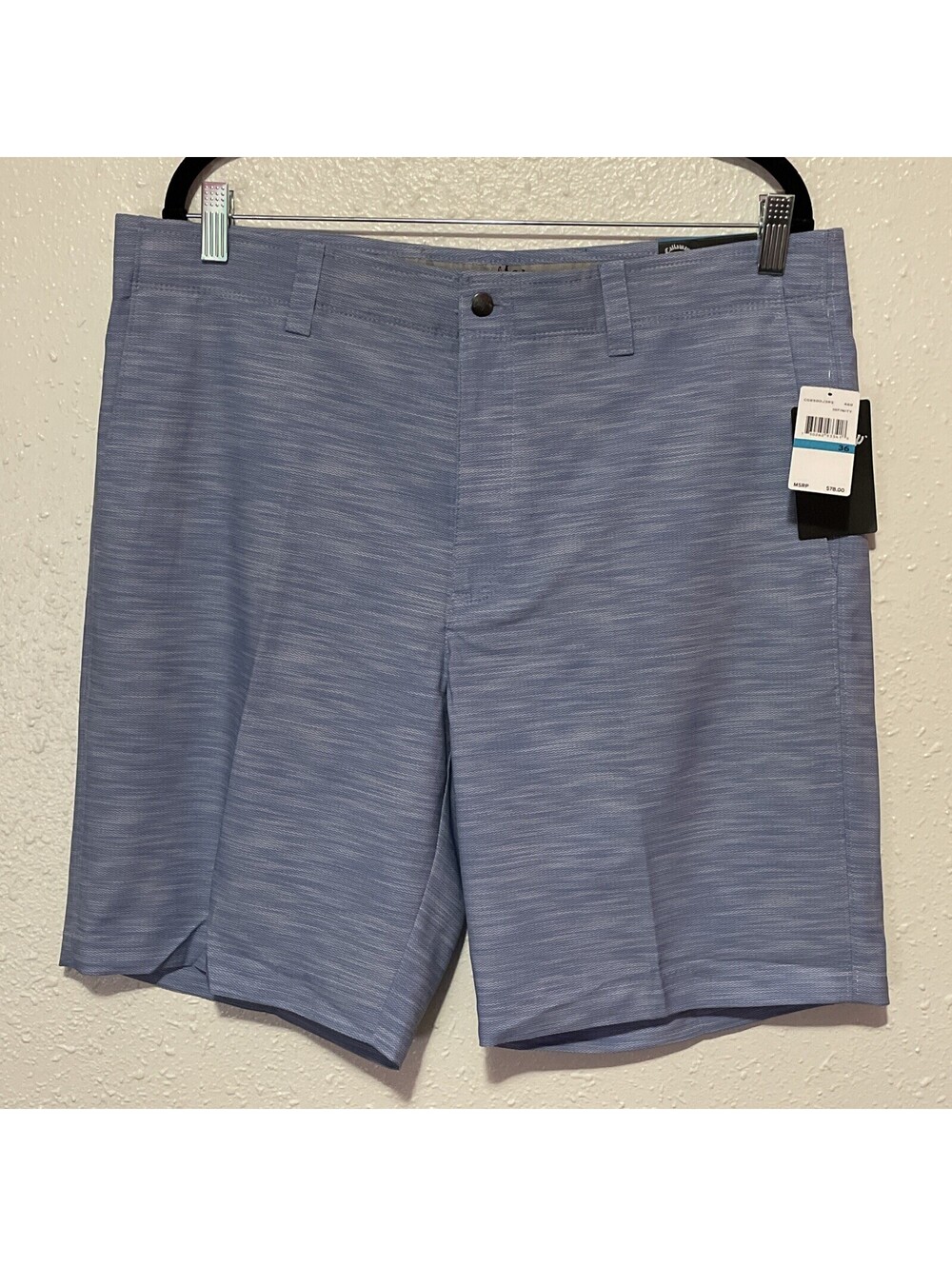NWT Callaway polyester golf shorts, men's Size 36 $78, 9 in. inseam, blue, lines